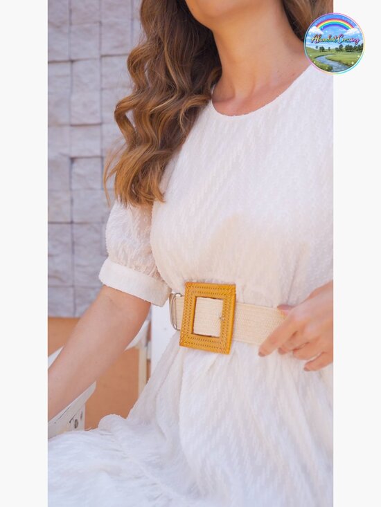 Straw Woven Elastic Stretch Waist Belts for Women, Fashion Boho Braided Dress